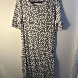 LuLaRoe Gray and White Polka Dot Midi Dress